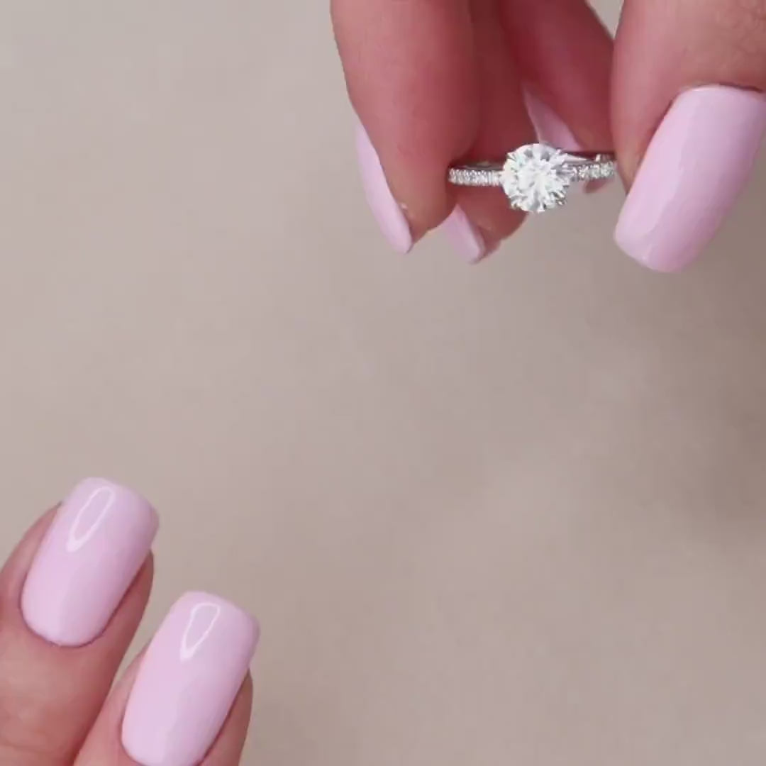 1.0 CT Round Hidden Halo & Pave Setting Moissanite Engagement Ring